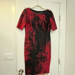 Tahari ASL Red and Black Sheath Midi Dress for Cocktail